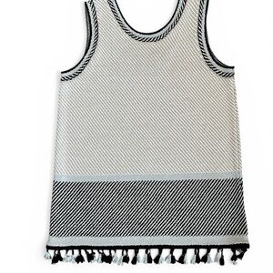 $138 Nic+Zoe Women's Beige Scoop-Neck Sleeveless Lantana Tank Fringe Tassels XS